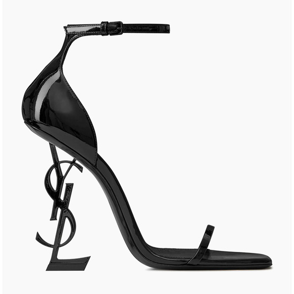 Saint Laurent Opyum 110 Black Patent Leather YSL Logo Sandal Heel Pump 36.5 - Picture 1 of 14